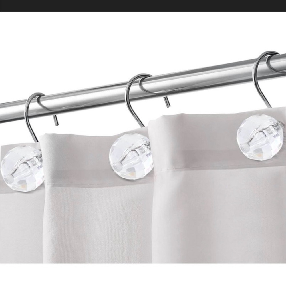 Clear Crystal Shower Curtain Hooks Silver Set of 12 Decorative Rings